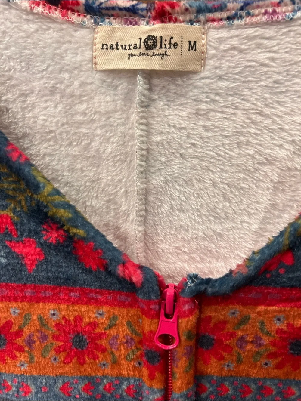 Natural Life One Piece Pajamas Fleece Comfy Floral Boho